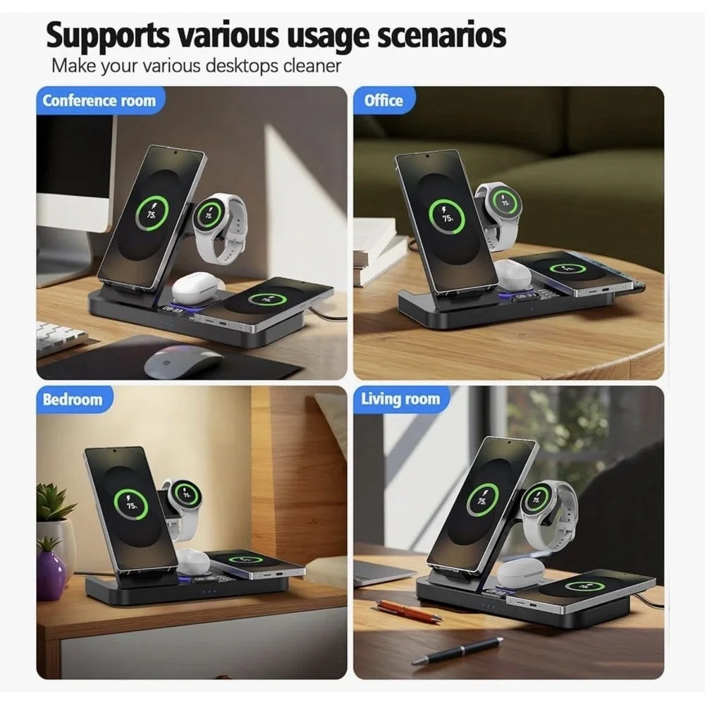 NEW Magnetic Wireless Charger for Samsung, 6 in 1 Charging Station With Clock